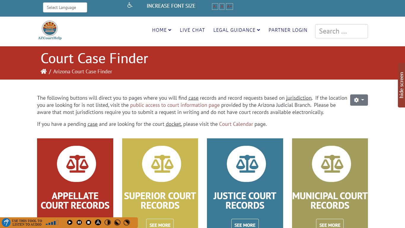 Arizona Court Case Finder for General Case Information and Timelines